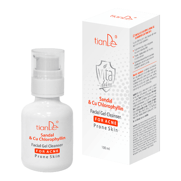 Čistiaci gél na tvár pre pleť so sklonom k ​​akné Santal a Cu-chlorofyl